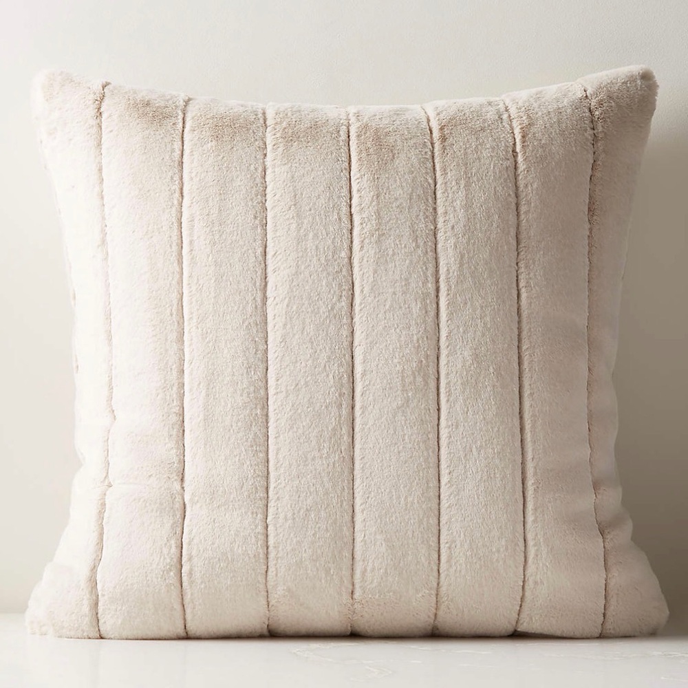 CB 2 Channel Off-White Faux Fur Throw Pillow & Throw Blanket Set